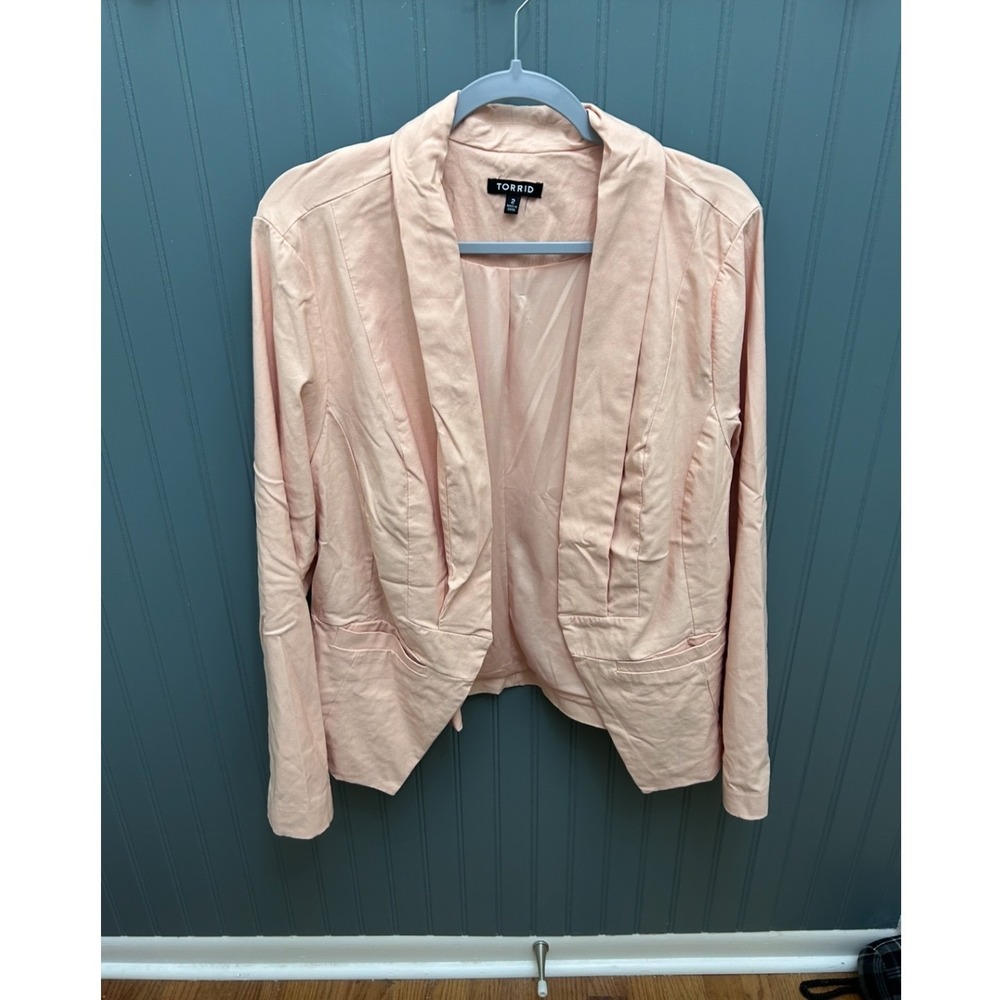 Torrid Peach Pink Open Front Shawl Collar Blazer Jacket Plus Size 2 Professional